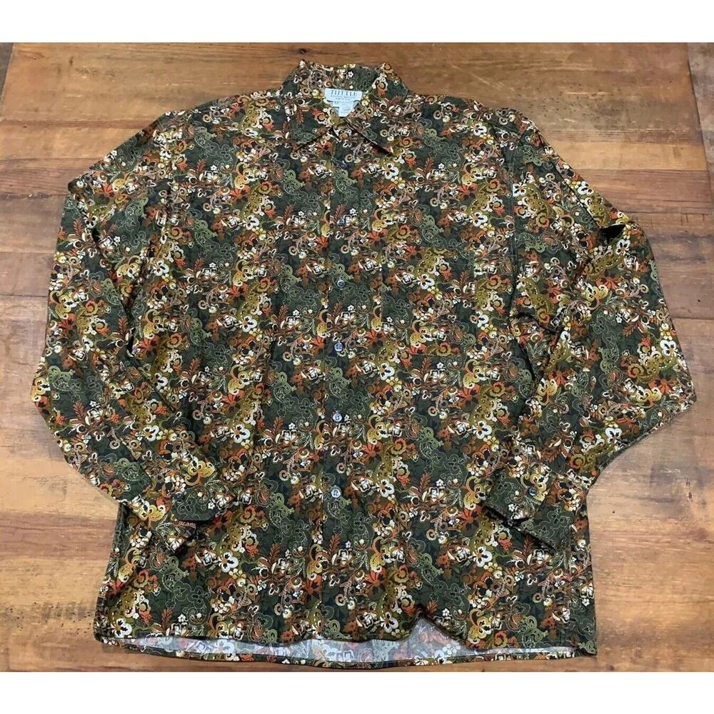 Tuttle Men's Long Sleeve Shirt Button Front Long Sleeve Floral Size Medium